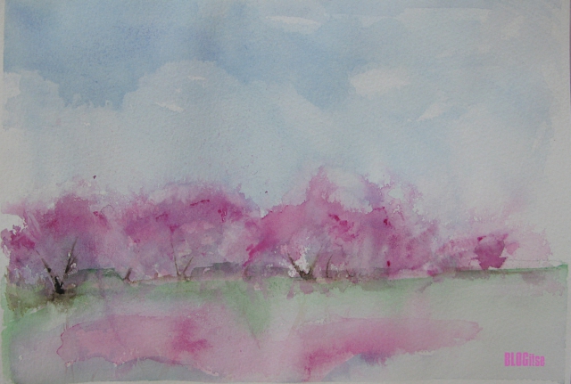 trees in pink, watercolor by BLOGitse